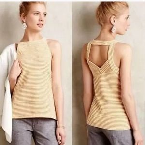 Anthropologie Deletta Golden Yellow White Striped Racerback Halter Tank Small
